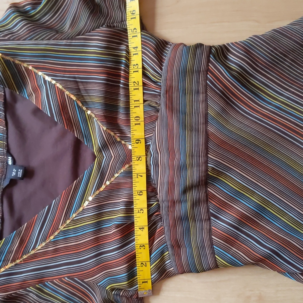 H&M Sheer Mesh Dress, Tie Back, layered overlay w/ slip, sequins, Med, striped - Picture 13 of 16